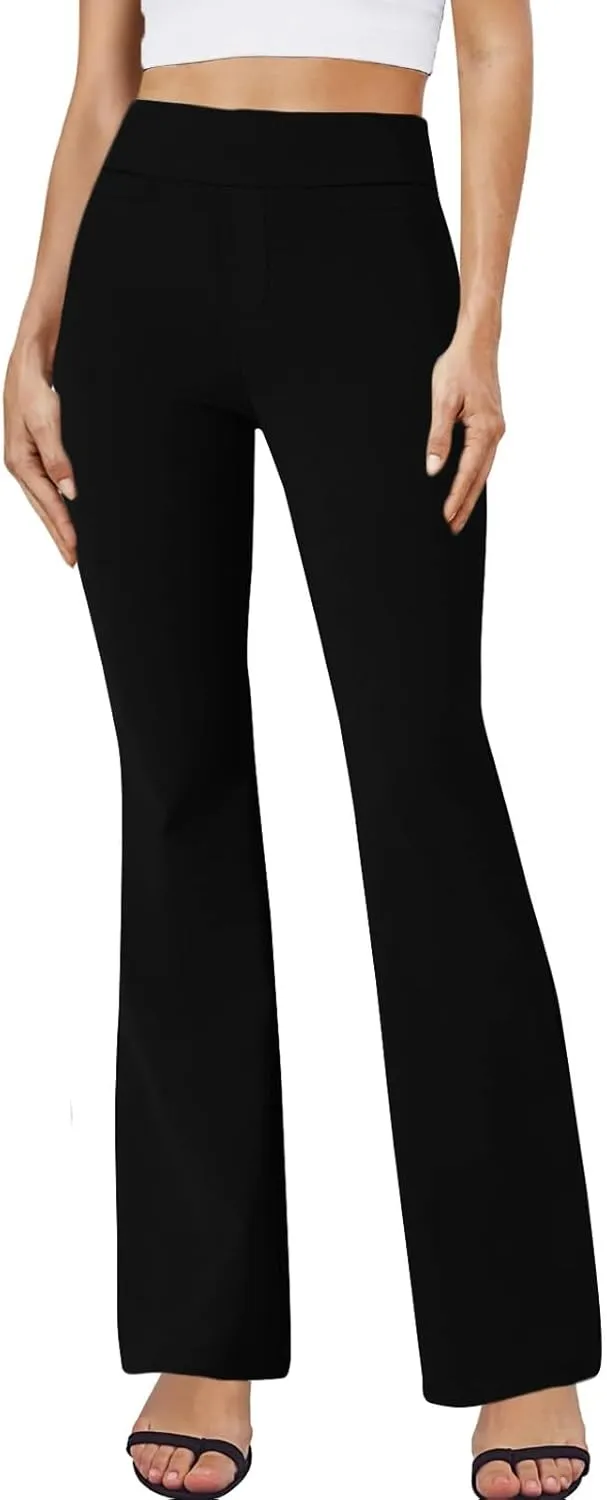 ZEFOTIM Flare Pants for Women Elastic Waist High Waisted Trouser Solid Color Curvy Trousers with Pocket
