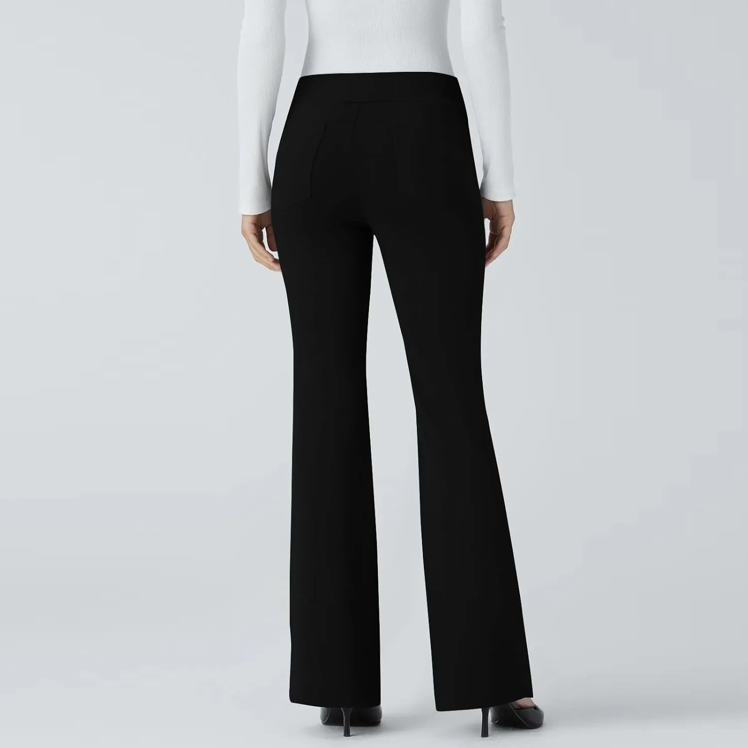 ZEFOTIM Flare Pants for Women Elastic Waist High Waisted Trouser Solid Color Curvy Trousers with Pocket