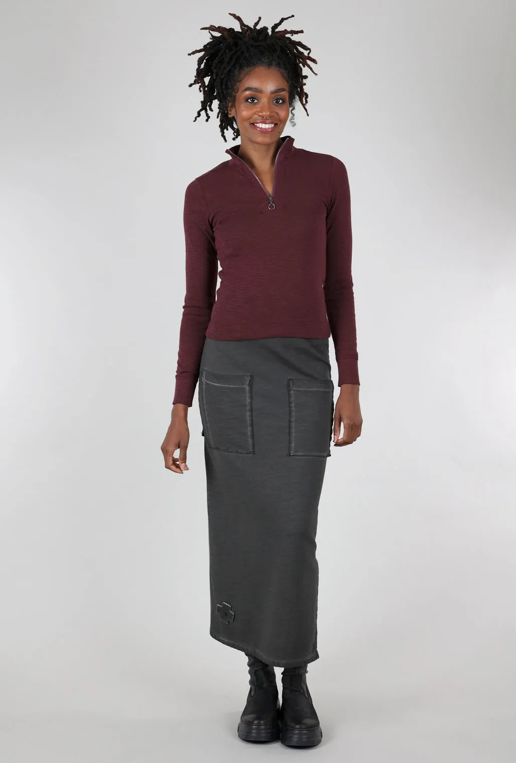 Zip-Front Mock Neck Top, Wine