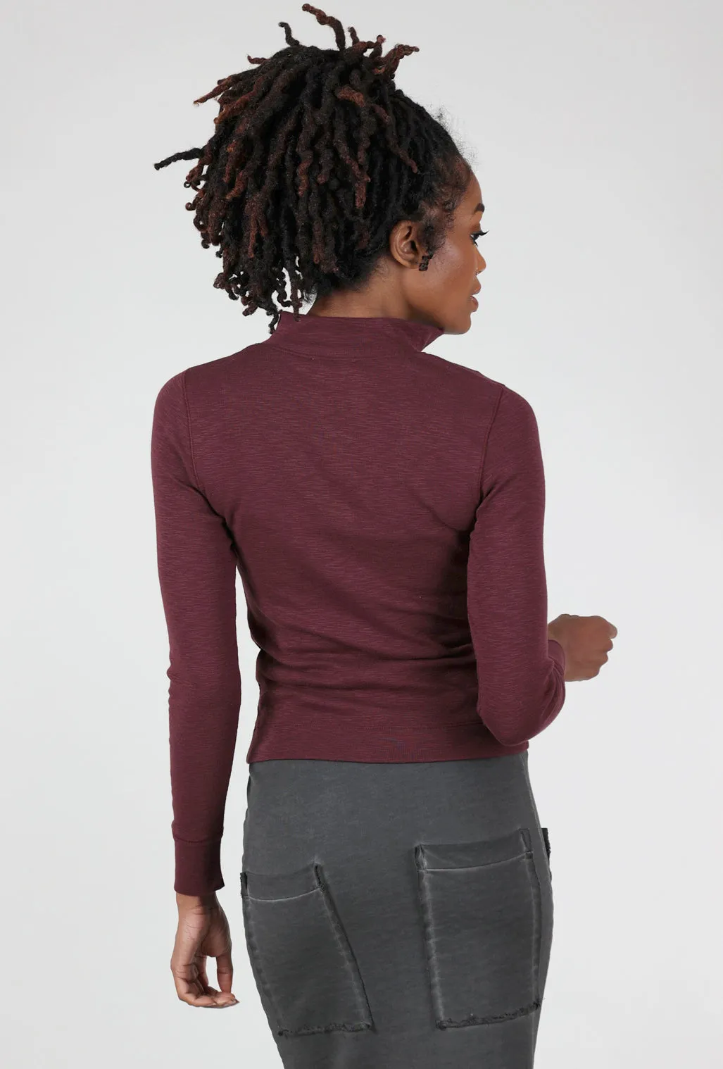 Zip-Front Mock Neck Top, Wine