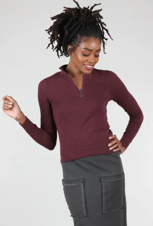 Zip-Front Mock Neck Top, Wine